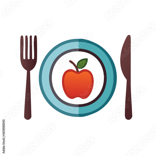 Healthy Eating with Fresh Apple on Plate with Utensils for a Balanced Meal