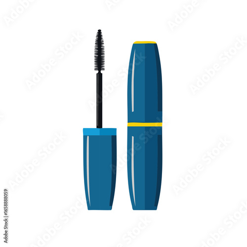 Blue Mascara Tube and Brush Isolated on White Beauty Enhancement Accessory