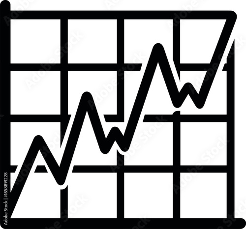 A line graph icon with fluctuating lines crossing a grid, representing market trends and data fluctuations. The grid provides structure, while the