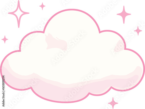 A fluffy cloud outlined in vibrant pink hovers gracefully, surrounded by twinkling stars. The cloud's smooth contours create a soothing focal point,