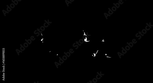 Collection of scattered abstract white fragments with sharp irregular edges.