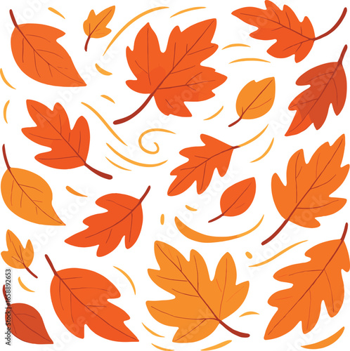 A whimsical autumn wind sweeps through an array of colorful leaves, lifting them gently into the air. The scene captures the playful dance of nature,