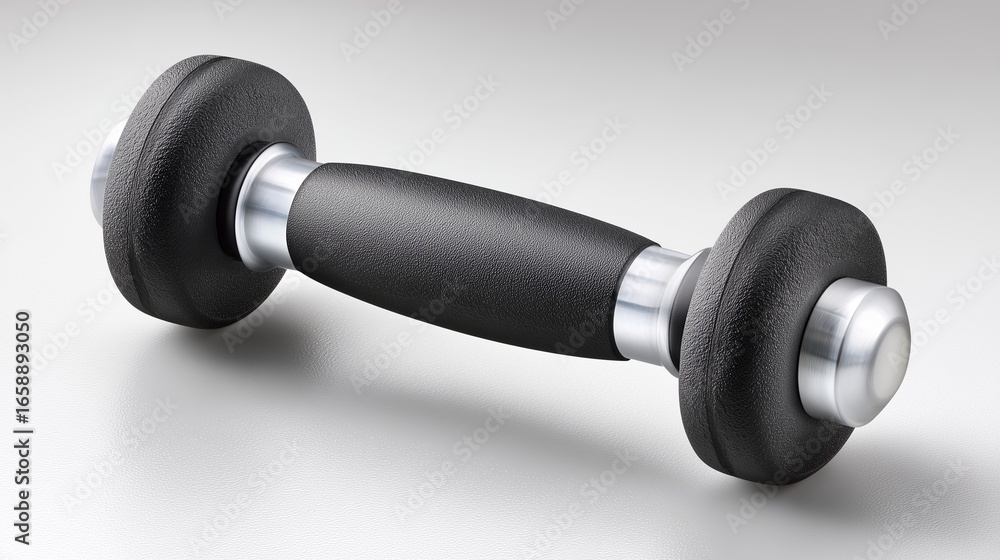 Black dumbbell on a light background ready for strength training Black dumbbell on a light background ready for strength training