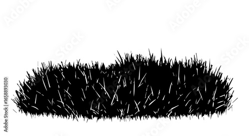Stylized black silhouette of a spiky grass patch with a rough handdrawn texture.
