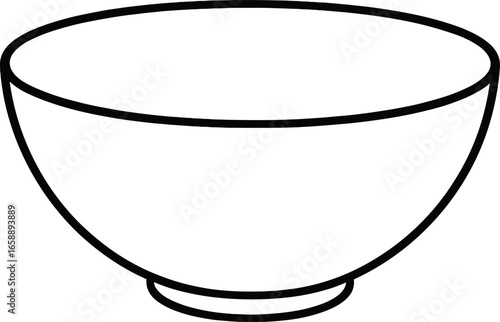 A simple line drawing of a bowl with a smooth, curved shape, highlighting its elegant simplicity. The bowl sits centrally, its contours defined by