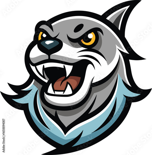 Dynamic and fierce seal head mascot logo design with expressive flared nostrils