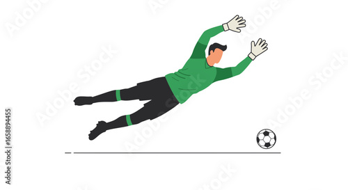 Dynamic soccer goalkeeper dives to make a crucial save in a thrilling match moment