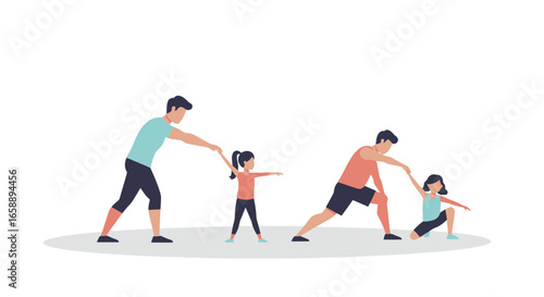 Father and daughter bonding through active fitness and stretching exercises together