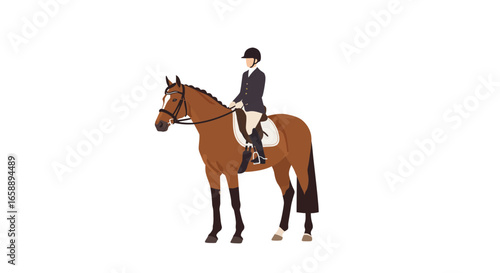 Elegant equestrian rider gracefully guides powerful horse during competition, showcasing skill and partnership