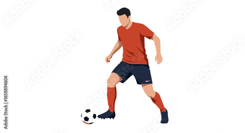 Soccer player dribbling the ball with focus and determination during a professional game