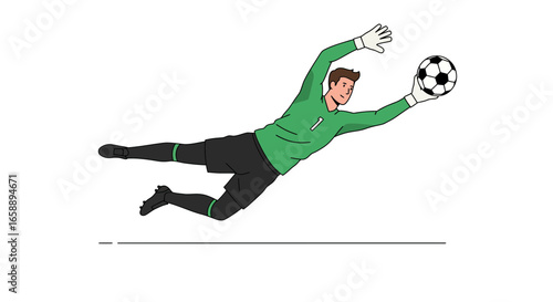 Dynamic goalkeeper dives to save goal with impressive athletic skill and determination