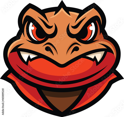 Whimsical mad toad head mascot logo design featuring a textured green and yellow wart detail