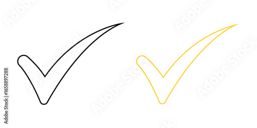 Outline Black and Yellow Check Mark Symbol on Transparent Background