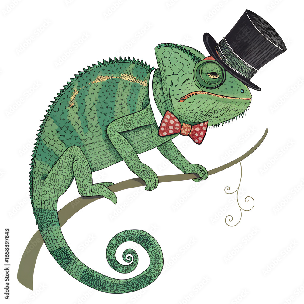 Fototapeta premium chameleon cartoon illustration isolated on white background. PNG Transparent file type with high definition quality And vibrant color grading Available.