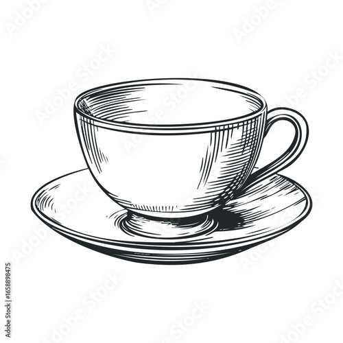 Classic tea cup and saucer design for elegant dining experiences. Vector illustration