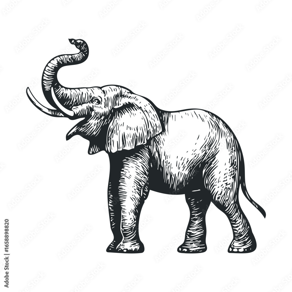 Obraz premium Joyful elephant sketch in a natural pose for designs