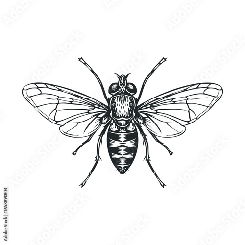 Detailed illustration of a flying insect for natural history studies