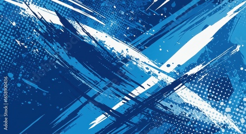 Blue abstract sports background with brush strokes
