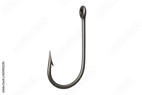 Shiny metal fishing hook on transparent background