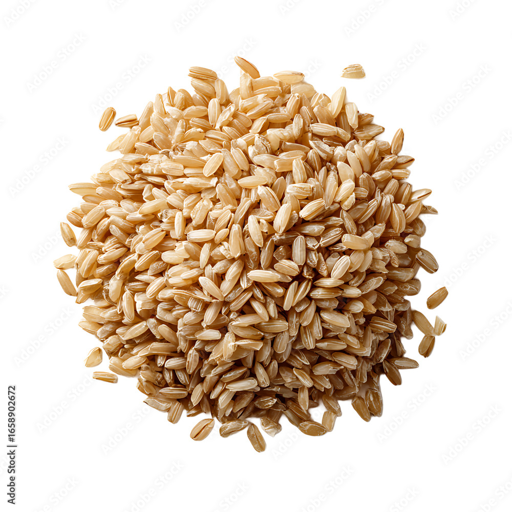 Obraz premium Pile of nutritious brown rice grains known for their health benefits and culinary uses displayed against a black backdrop