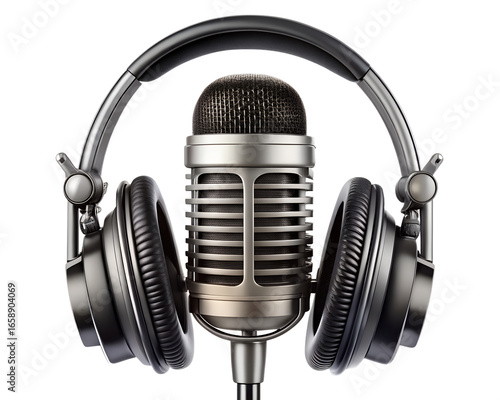 microphone with hedphone for studio set up isolated on white background. PNG Transparent file type with high definition quality And vibrant color grading Available.