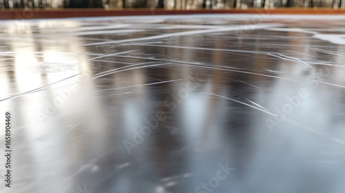 Frozen playground, ice surface texture with traces, perfect winter sport background or wallpaper
