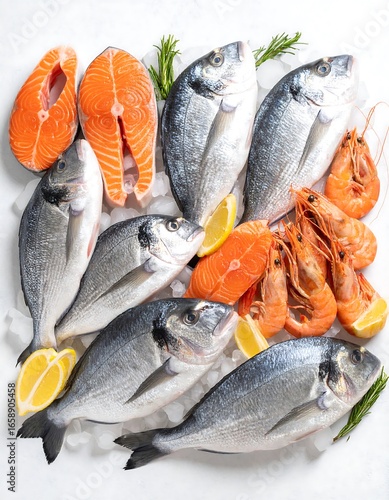 Fresh seafood assortment on ice