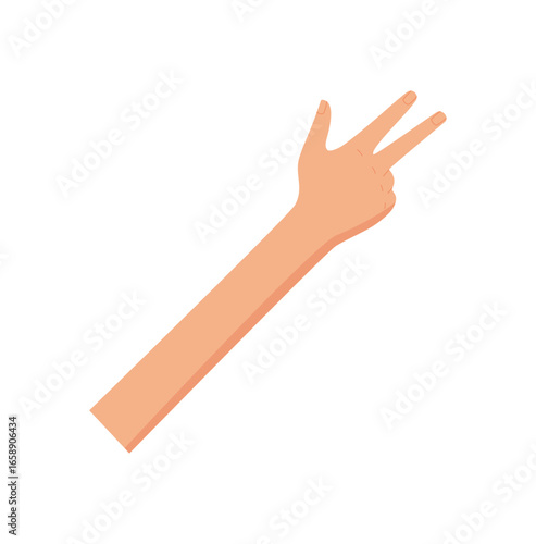 Flat style human hand gesture with three fingers up. Bare palm showing number 3 and symbolizing counting. Isolated on white background, ideal for education, math concepts, and professional materials