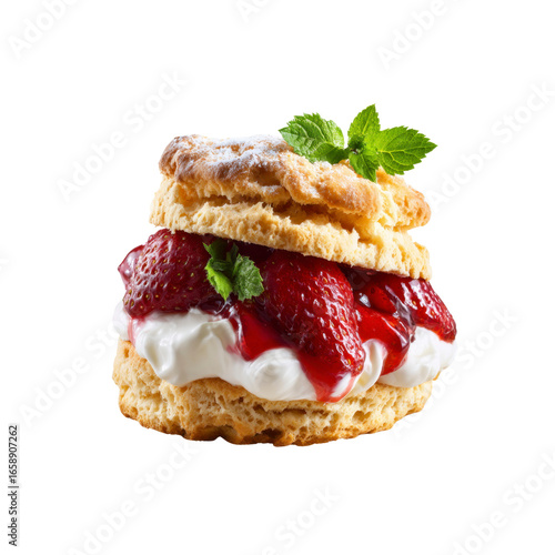 Delicious Strawberry Shortcake with Fresh Whipped Cream and Mint