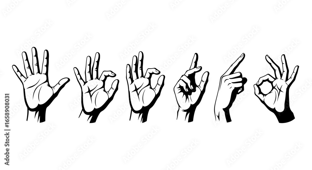Obraz premium Set of hand gestures and signs isolated on white background