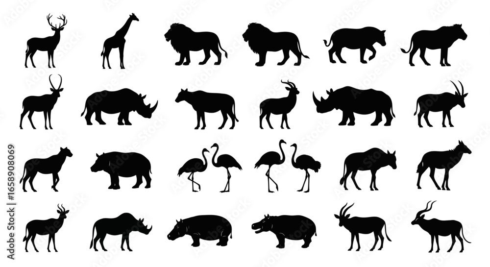 Naklejka premium Collection of animal silhouettes isolated on white background