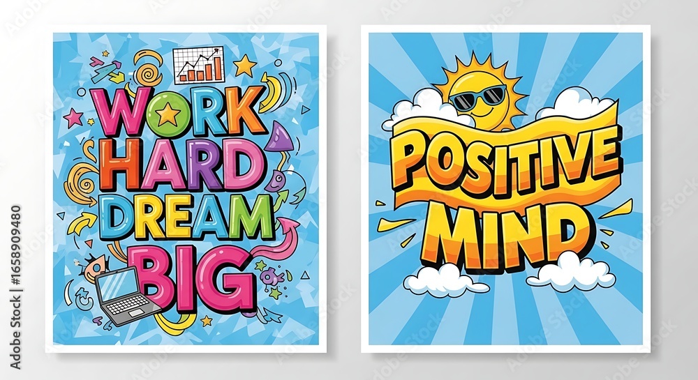 Fototapeta premium Colorful Motivational Posters Featuring Business, Success, and Positivity Elements