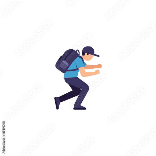 backpack kid hurrying with a heavy backpack navigating urban challenges portraying determination and school-life balance for educational content and blogs.