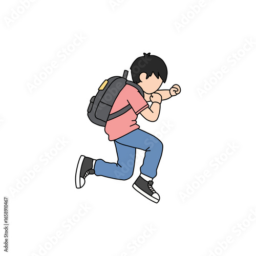Backpack kid skipping enthusiastically with energy wearing casual clothes illustrating youthful exuberance and back to school excitement perfect for blog posts.