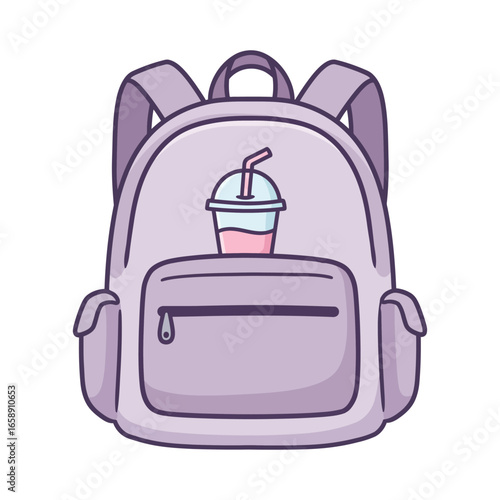backpack with a smoothie a casual travel accessory for school or day trips carrying essential items representing youthfulness and a refreshing beverage break ideal for education blog