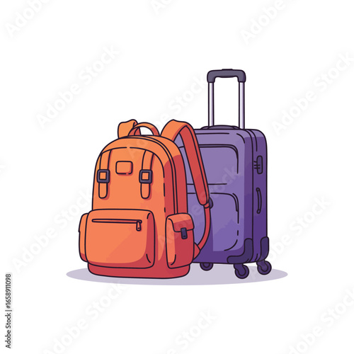 Backpack and rolling suitcase for travel illustrating vacation essentials and baggage perfect for blog headers on trips and tourism holidays