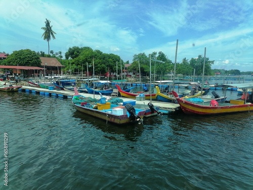 boats in the harbor, fisherman village, Kampung telaga Nenas, perak, Malaysia. Popular tourist destinations for fishing activities 