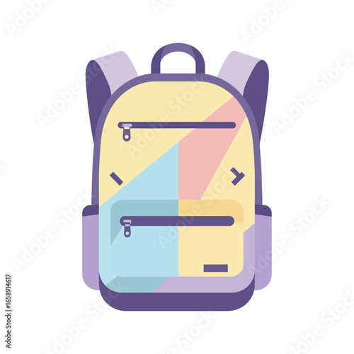 Modern backpack illustration with geometric design in pastel colors perfect for students or travelers wanting a stylish and functional bag accessory