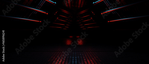 Dark Sci-Fi Corridor Futuristic Industrial Tunnel with Red Neon Lights