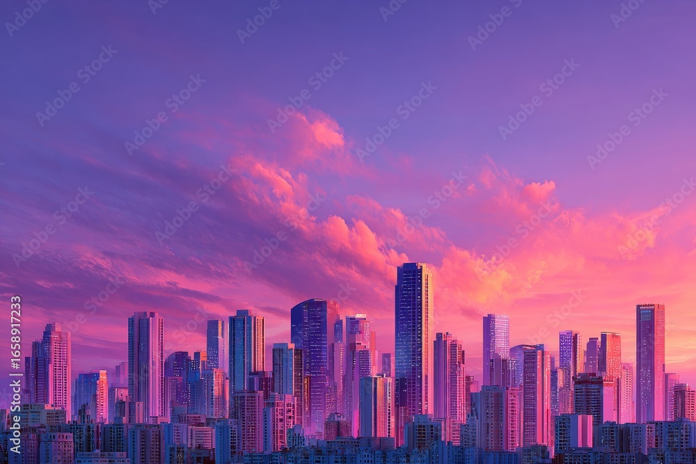 Fototapeta premium Vibrant cityscape at sunset
