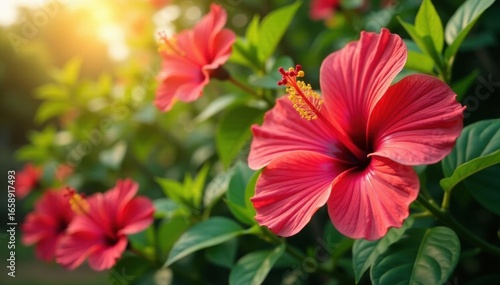 Wallpaper Mural Multiple hibiscus flowers in full bloom, sunlit, outdoor, beautiful, petals Torontodigital.ca