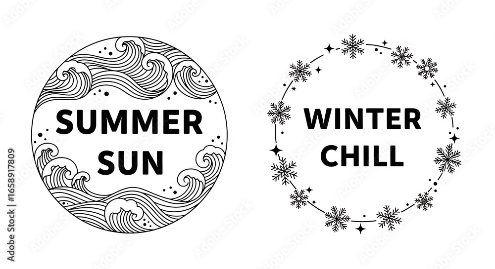 Fototapeta premium Summer Sun and Winter Chill Graphic Vector Design Elements