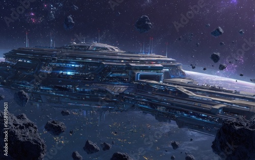 Wallpaper Mural Futuristic spaceship orbiting a planet Torontodigital.ca