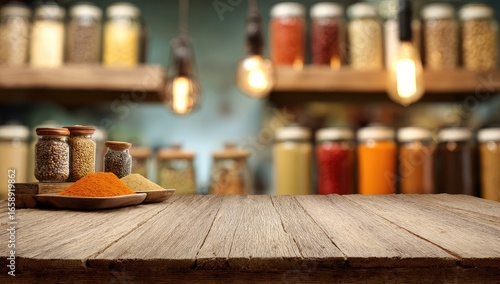Fototapeta Naklejka Na Ścianę i Meble -  Wooden table in a spice shop