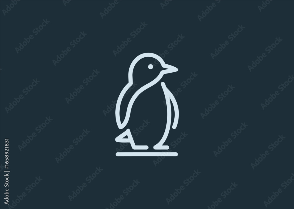 Obraz premium A minimalist penguin logo in clean line art, representing adaptability, loyalty, and elegance.