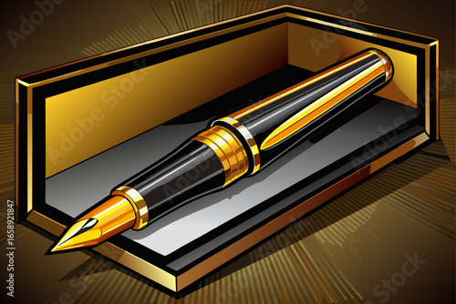 vector of Pen in lacquered black, shiny steel or golden models in its own box