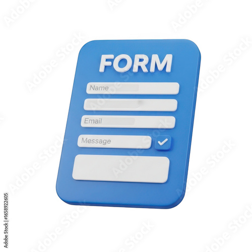 3d blue digital form interface with input fields and checkbox ready for data entry and user interaction transparent background