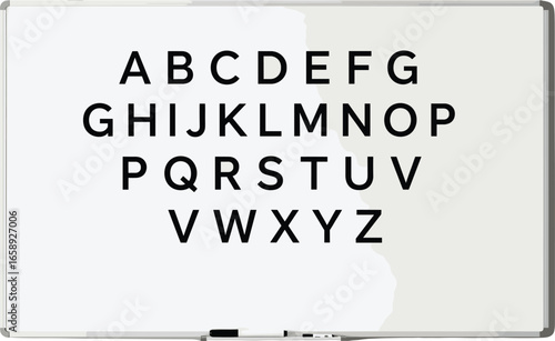 Black alphabet letters A to Z, simple whiteboard design, education, learning typography