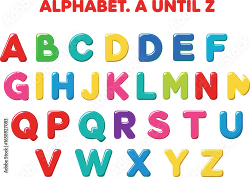Colorful alphabet letters A to Z, educational design, playful learning, vibrant style