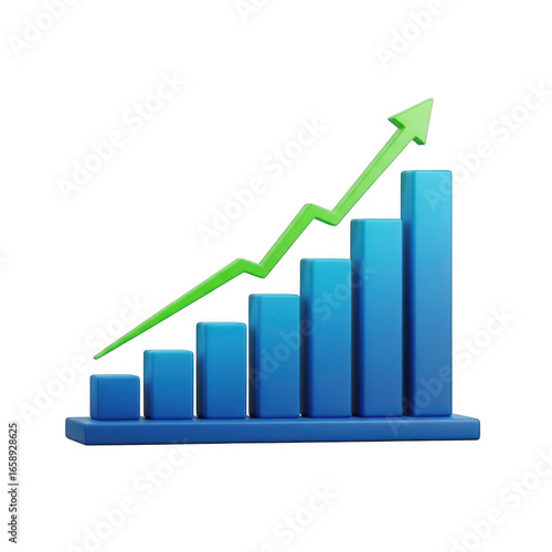 Free Download 3d upward trend bar chart with green arrow showing growth and progress transparent background - GFXLoad